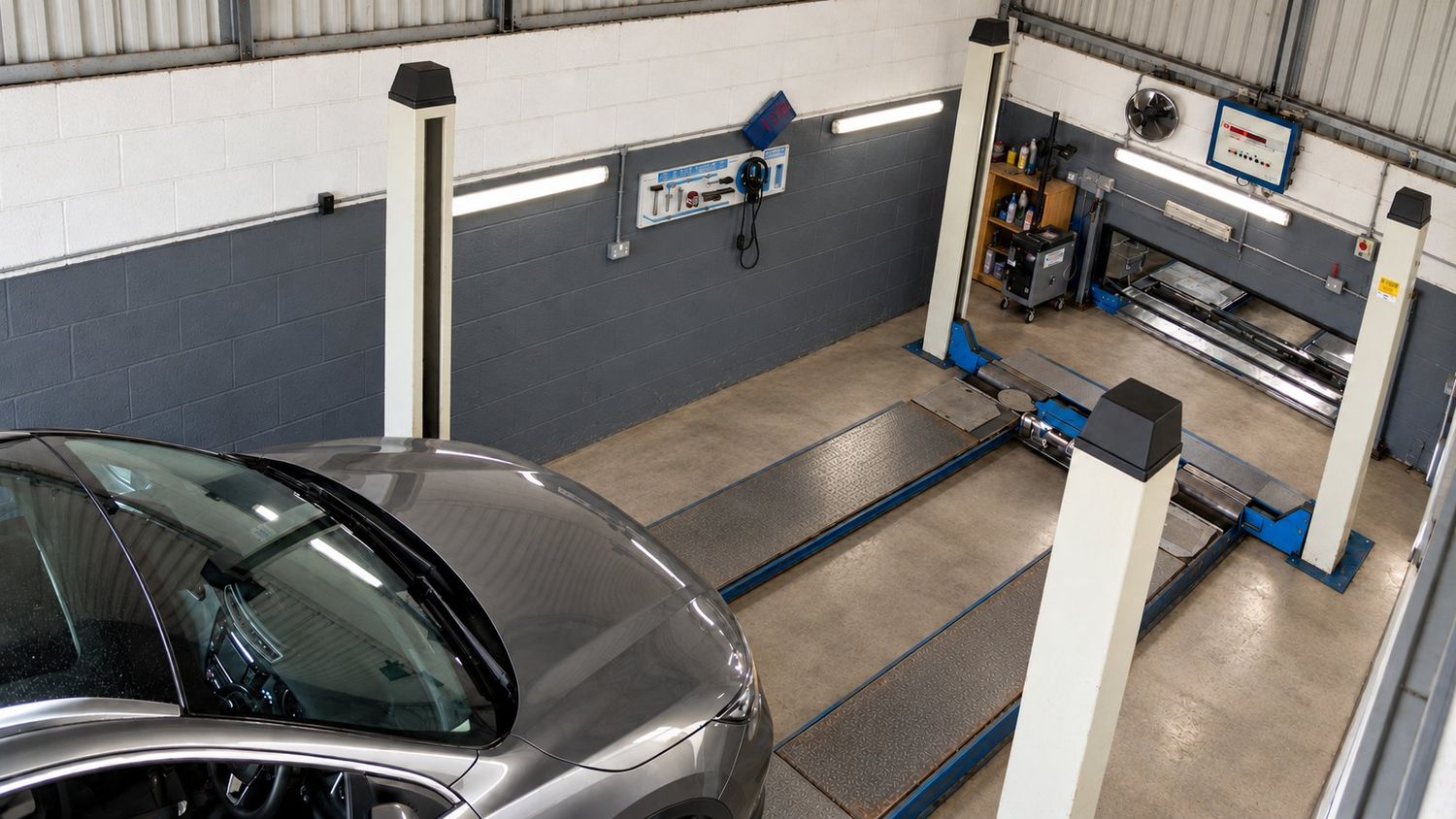 Inside the Greenwoods MOT bay: four-post lift, brake tester and MOT tools